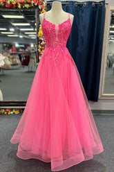 Charming Pink Tulle Prom Dresses Lace Up Sequins Lace Graduation Dress